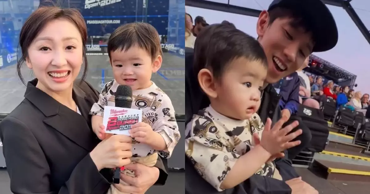 林奕匡帶囝囝去睇媽媽李靄璣工作 15個月大Darrien乖乖坐定拍手助慶