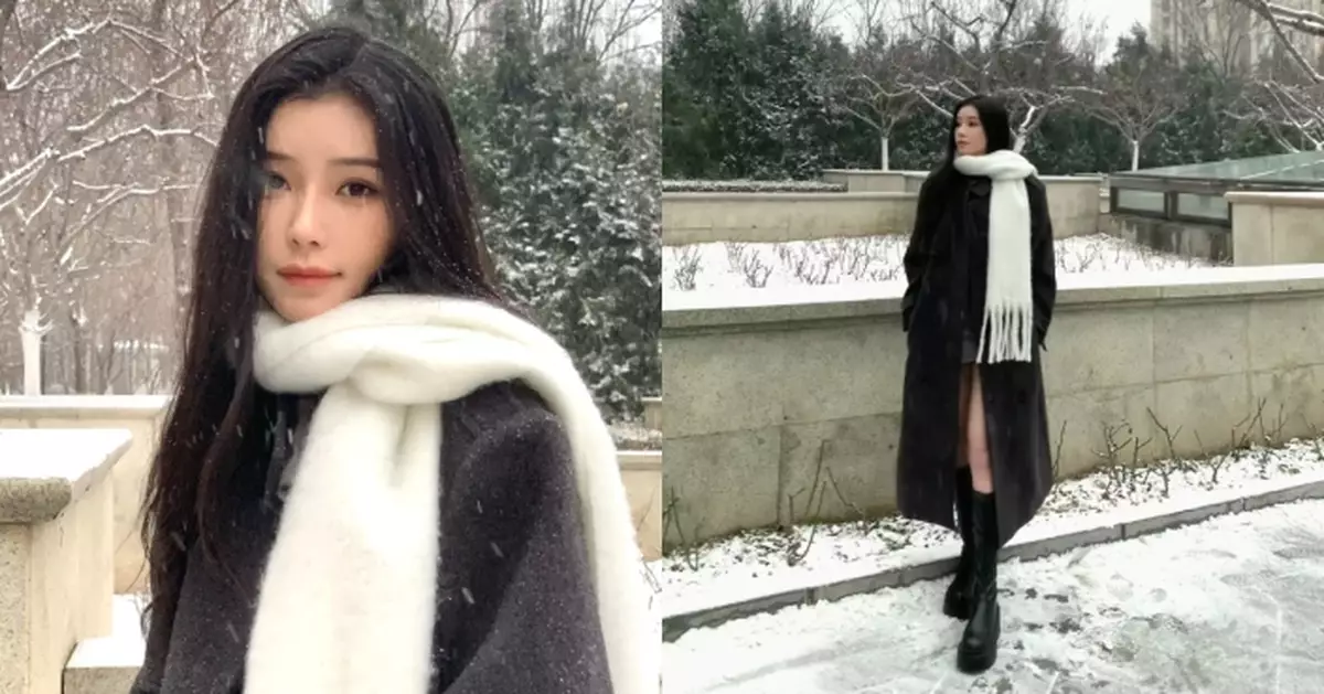 王敏慈不畏寒冷短裙Look戶外感受白雪紛飛 網民：美麗凍人！