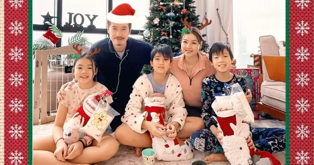陳豪子女一人一隻聖誕禮「襪」 陳茵媺貼全家福一家五口歡度佳節