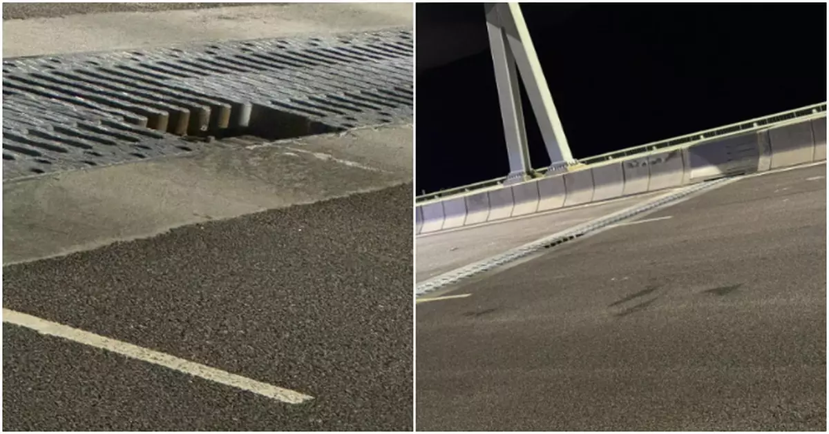 港珠澳大橋路面疑有鐵板剝落　多輛私家車爆胎有女子不適送院