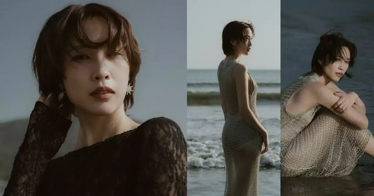 蔣祖曼露背黑紗裙罕晒女人味 沙灘光影破格展柔媚