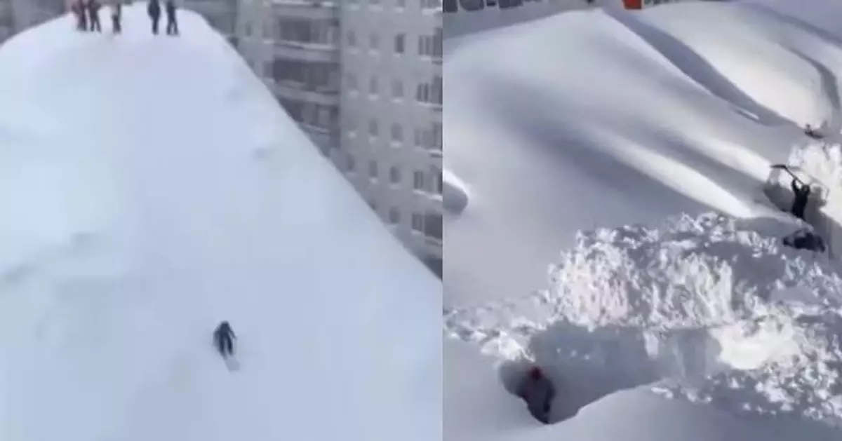 俄羅斯遭歷史性暴風雪侵襲 居民12米高積雪滑雪玩「跳樓」引官方警告