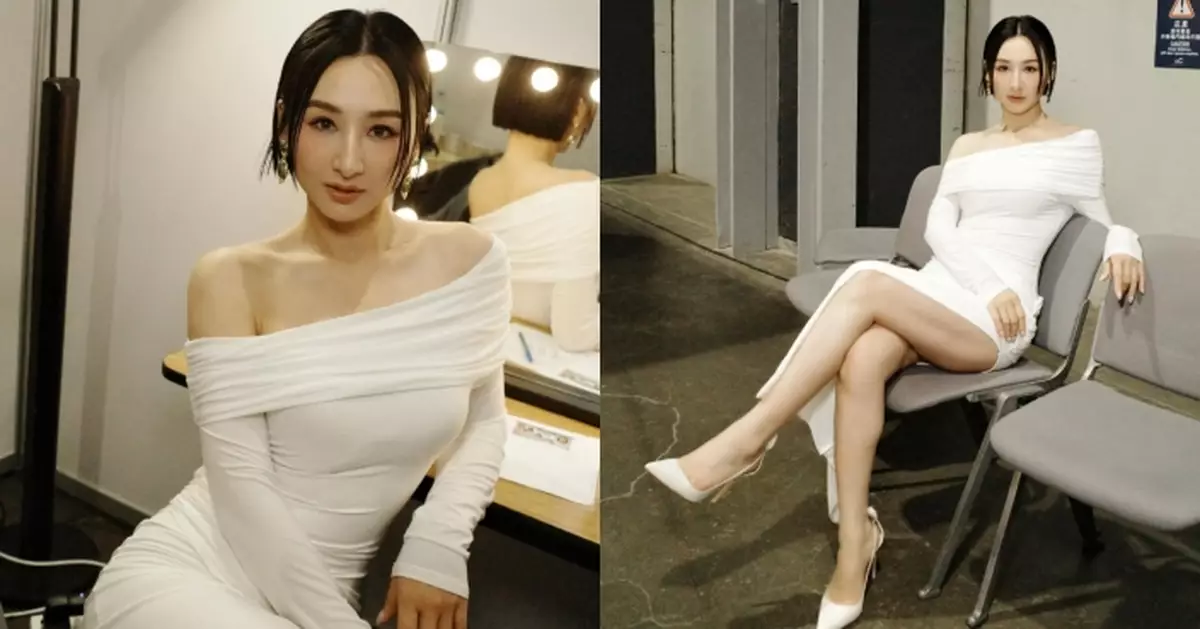 高海寧白色貼身長裙展凹凸有致好身材 高衩設計騷逆天長腿震撼網民眼球