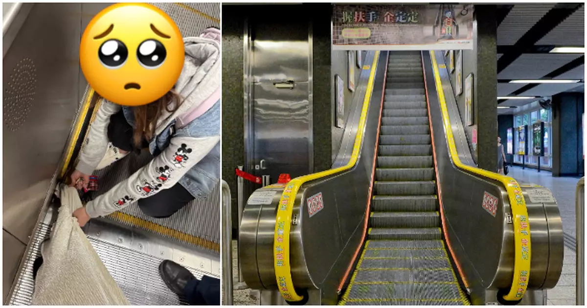 長裙尾驚險攝入扶手電梯 港女獲神勇乘客施援手急撳掣終脫險