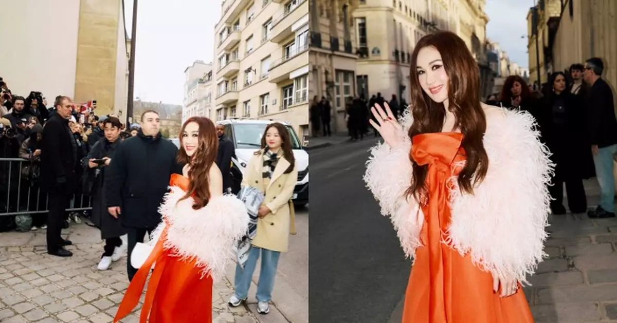 溫碧霞巴黎時裝周展東方美 鮮橙長裙飄逸成外媒焦點