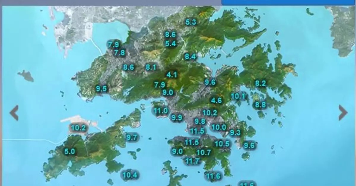 截至早上7時　天文台總部錄得最低11.5度再創入冬最低紀錄