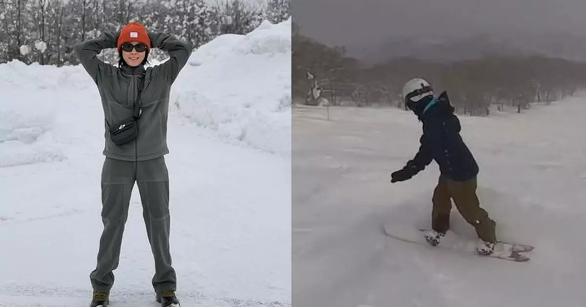 劉嘉玲北海道滑雪臨尾香 玩單板疾馳失手重摔