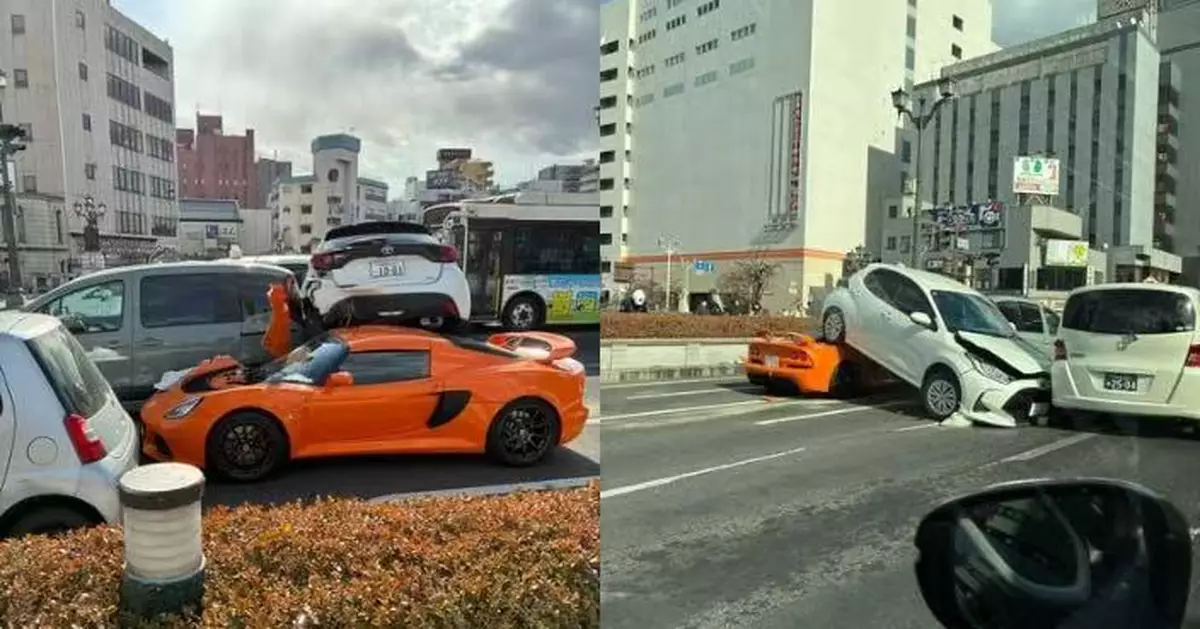 疑酒駕釀連環撞 日車主駕跑車「鏟底」頂起私家車 1女受傷送院