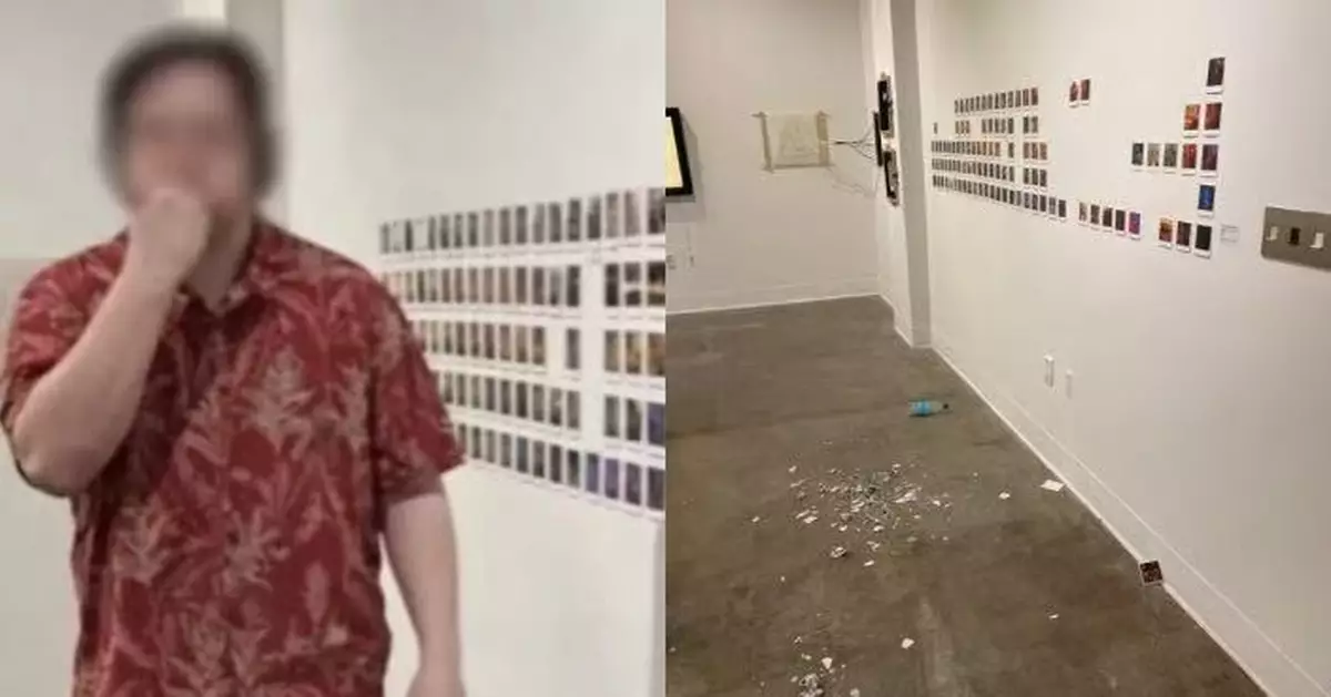 疑不滿AI生成藝術 美男大生藝術展現場撕毀作品狂吞57張照片抗議被捕