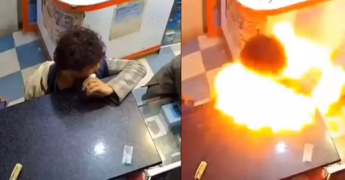 網傳外籍少年手機店內咬嚼鋰電池突爆炸起火嚴重炸傷 驚險畫面曝光