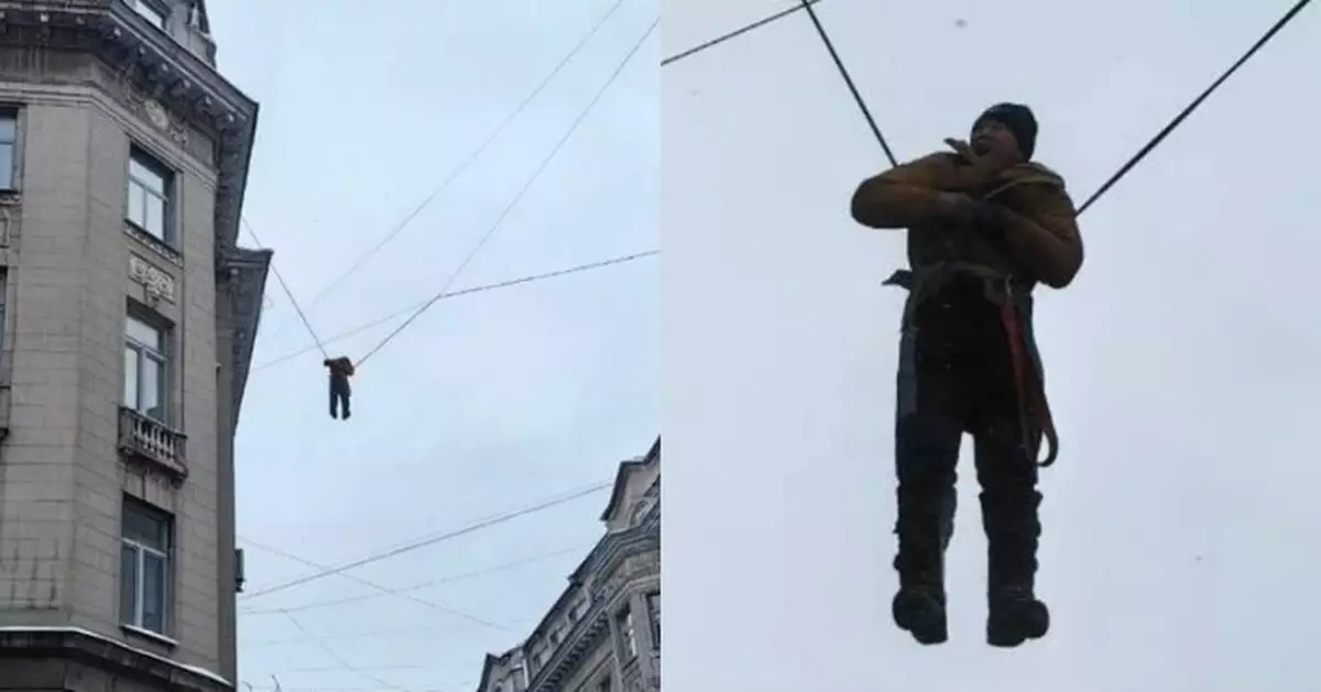 俄清潔工未戴安全裝備登屋頂作業 失足掛6層樓高電線命懸一線