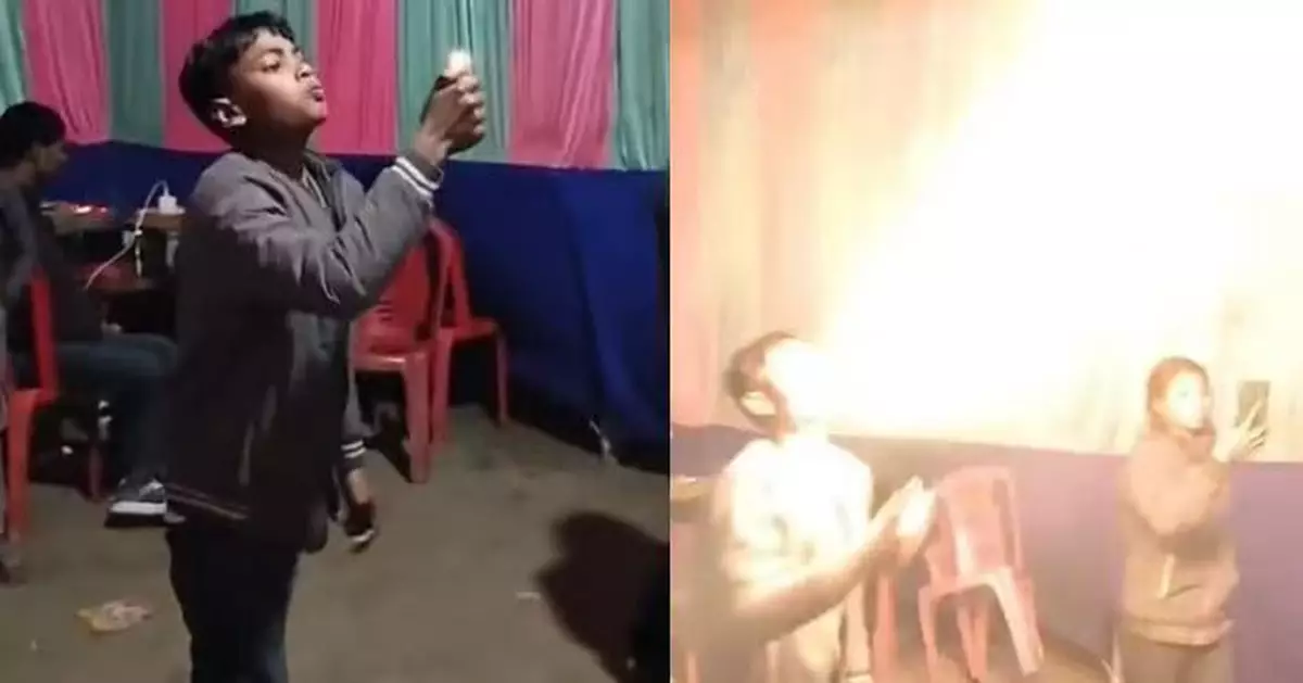 印度網絡瘋傳危險挑戰 少年表演「噴火」遭烈焰反噬燒臉痛苦甩頭