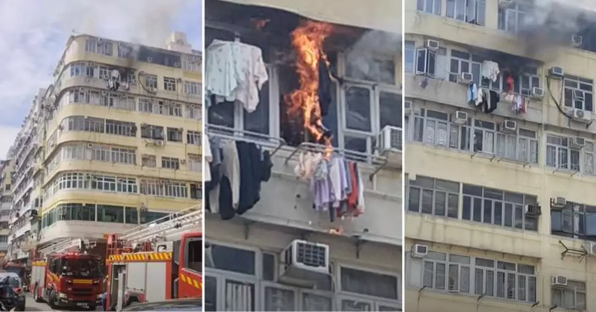 旺角唐樓疑拖板短路失火 火舌伸窗外燒衫 1人受傷送院