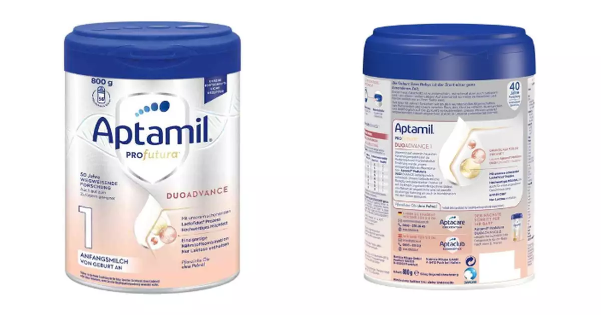 390罐Aptamil嬰幼兒奶粉疑受污染 食安中心指令下架回收