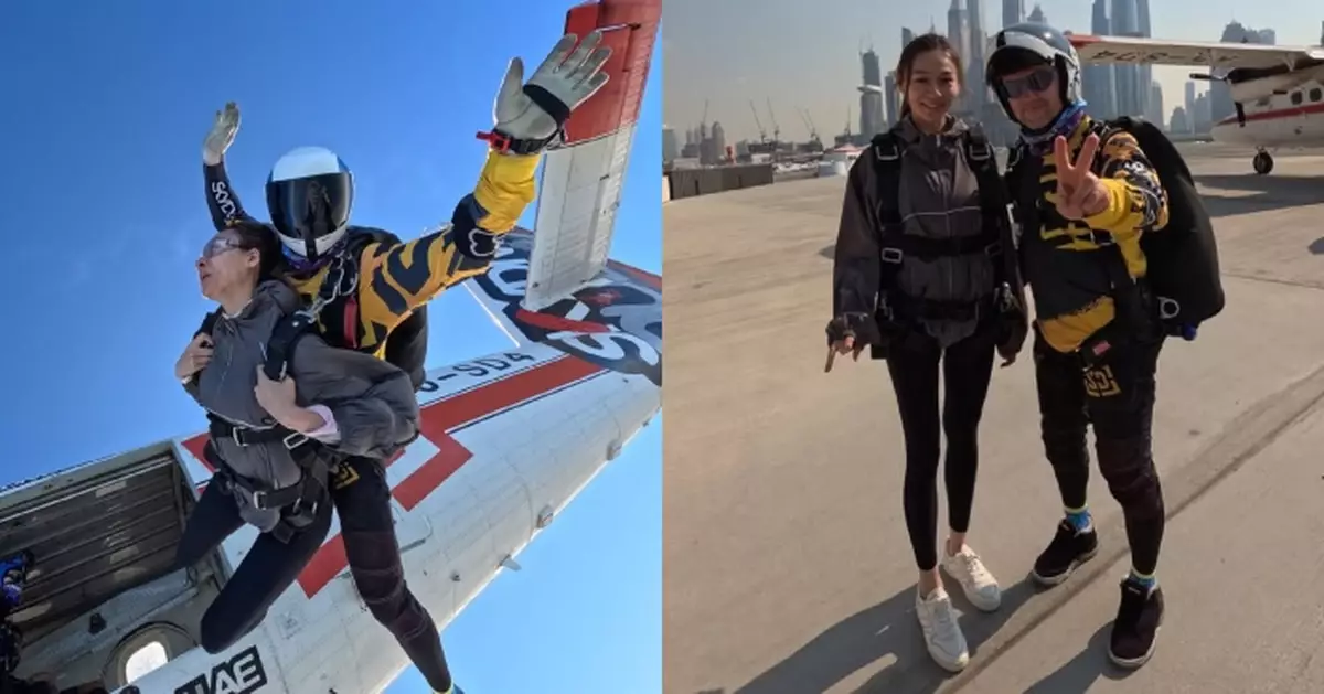 林鈺洧見天氣好挑戰極限 跳降傘空中俯瞰杜拜美景