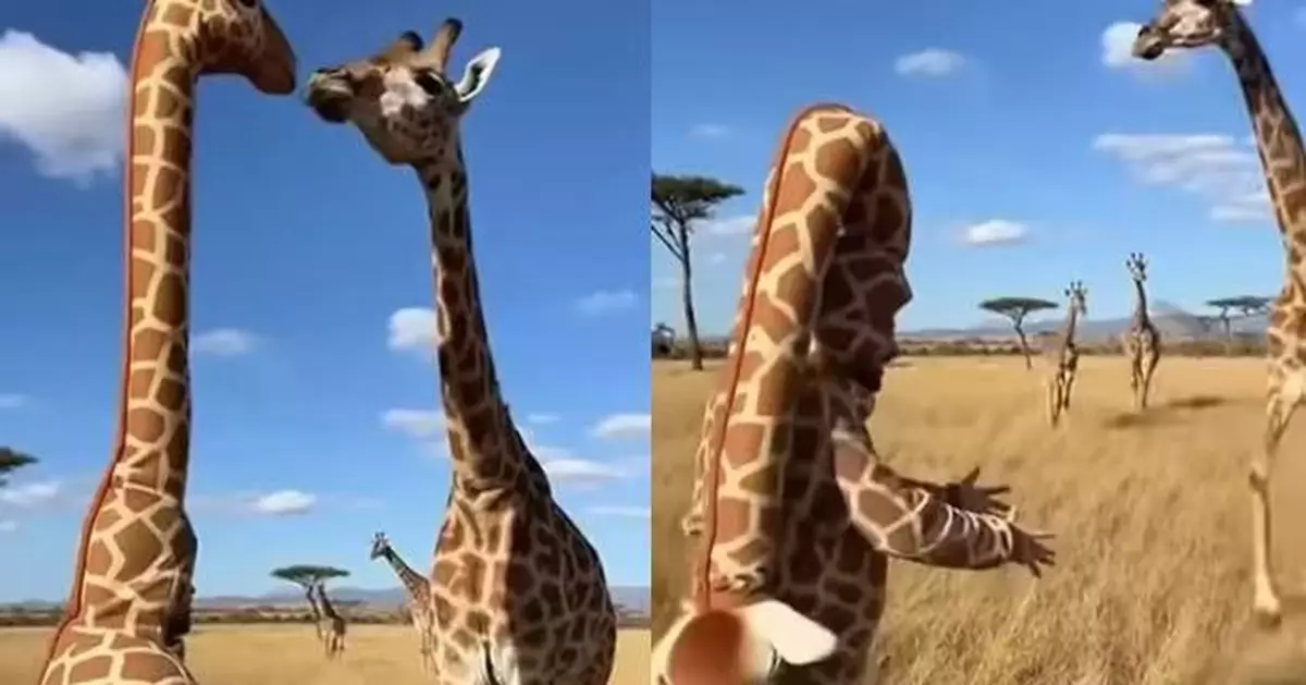 扮長頸鹿混入野生鹿群 男子「頸部下垂」嚇到真長頸鹿轉身逃離