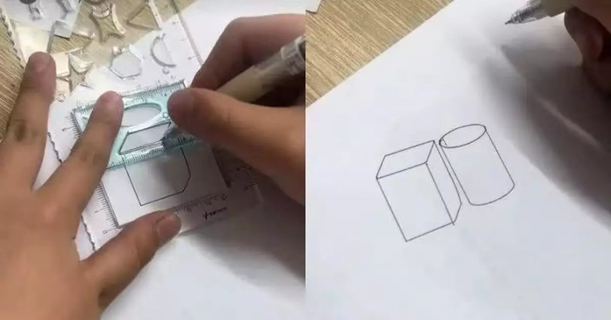間尺變高端文具！男童用多功能間尺輕鬆畫出立體圖形驚呆網民