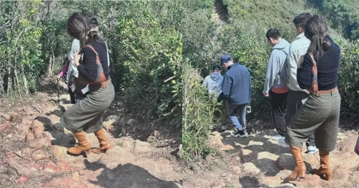 女子一身「返工Look」高踭鞋行山無難度 網民：真係十八般武藝！