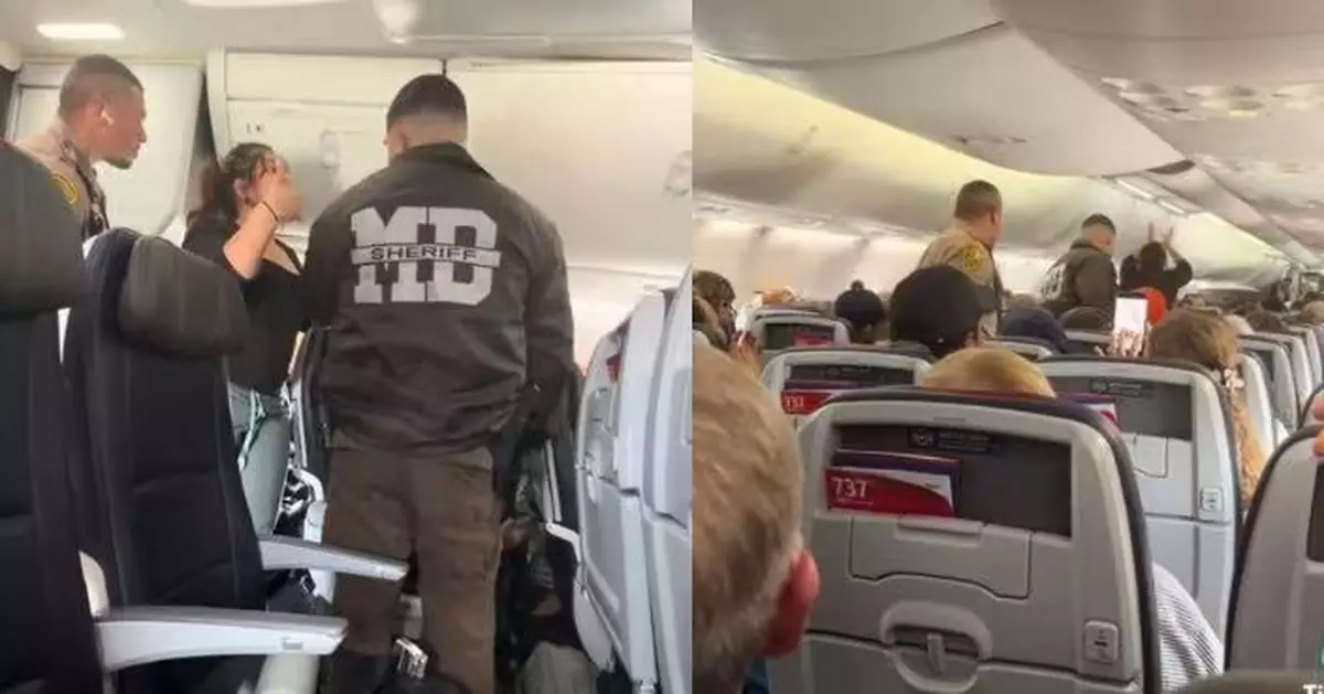 擴音播片拒戴耳機更大罵空服員 美國航空女乘客被警員趕落機引全機歡呼