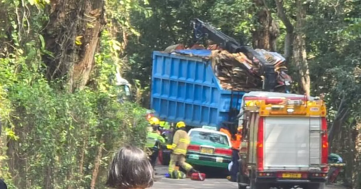 粉錦公路有的士與貨車相撞 司機與女乘客送院搶救不治