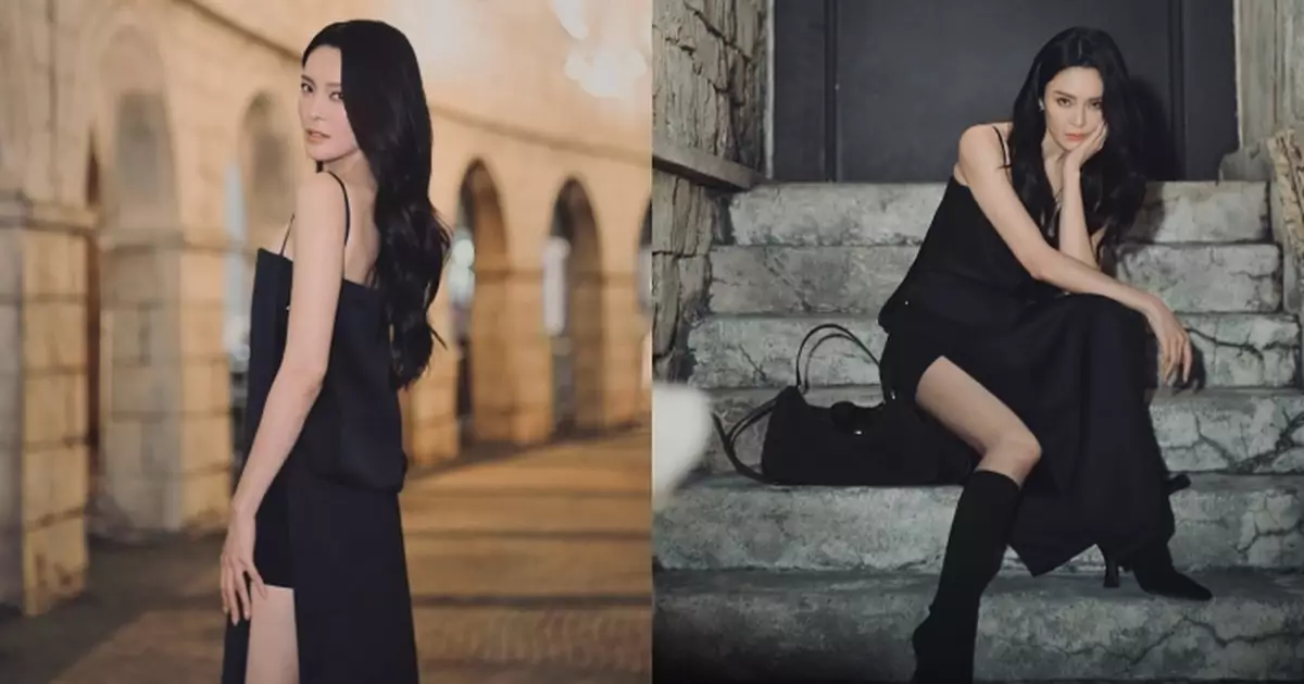 張曦雯全黑Look又型又索 吊帶裙襯長靴晒招牌長腿