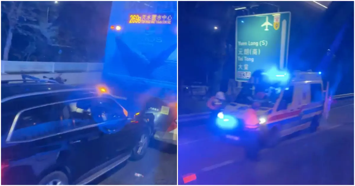 元朗公路近博愛醫院四車相撞 包括兩巴士初步十多人輕傷