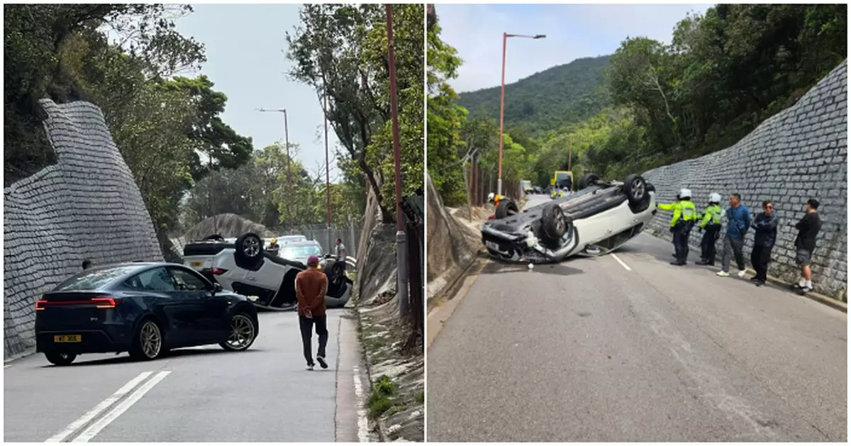 石澳道私家車自炒四輪朝天 男司機一度被困自行爬出輕傷送院