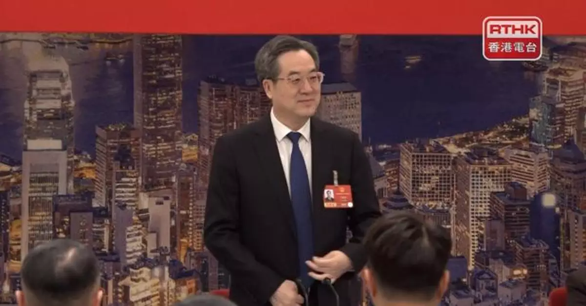 丁薛祥早上參加港區全國人大代表團審議。（陳韋丞攝）