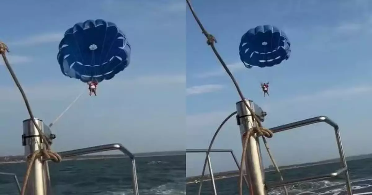 印度海灘玩拖曳傘纜繩突斷裂 遊客與船隻分離半空搖擺後墮海