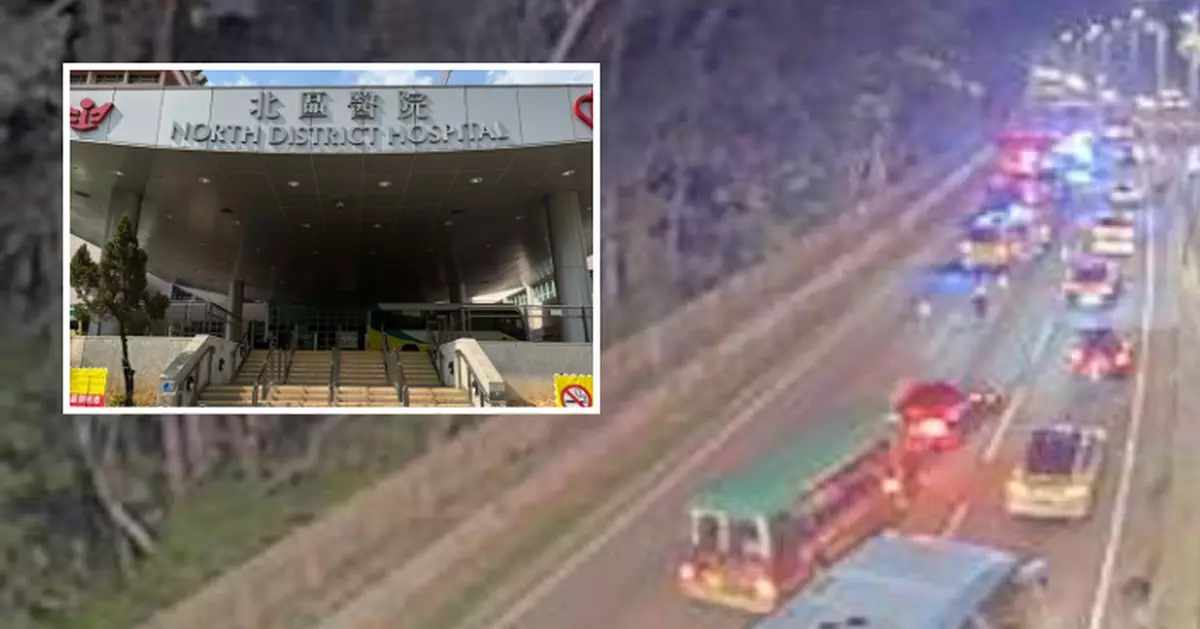 新田公路的士與兩私家車相撞8人受傷送院 往上水方向一度全封