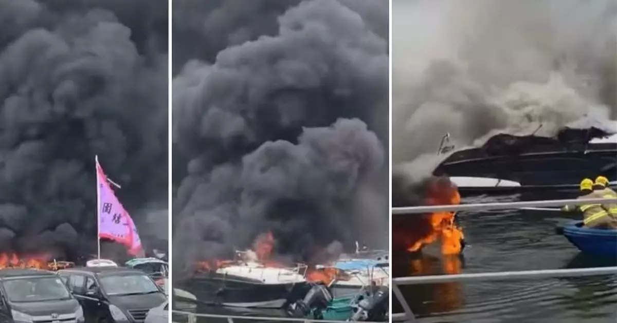 大埔三門仔碼頭火燒連環船 黑煙沖天幸無人傷