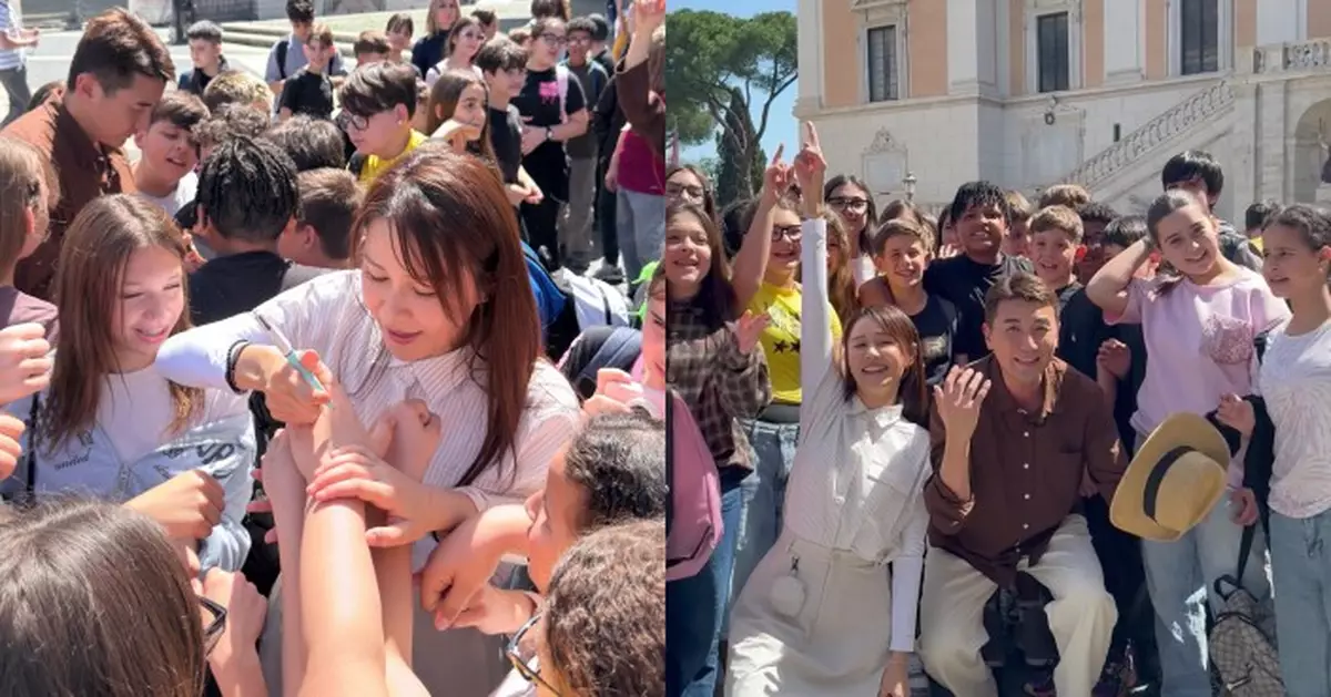 走過歷史大地｜黃翠如洪永城羅馬遭海量小學生大包圍 索取簽名盛況空前