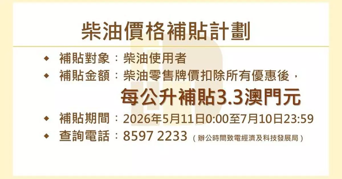 特區政府推「柴油價格補貼計劃」 確保「短期紓困、穩定物價、保障民生」
