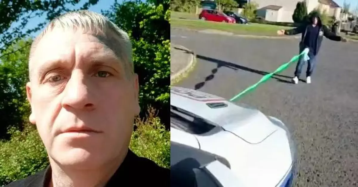 呼籲關注前列腺癌 英男繩索綁私處挑戰全身著火用拖2噸警車行40米