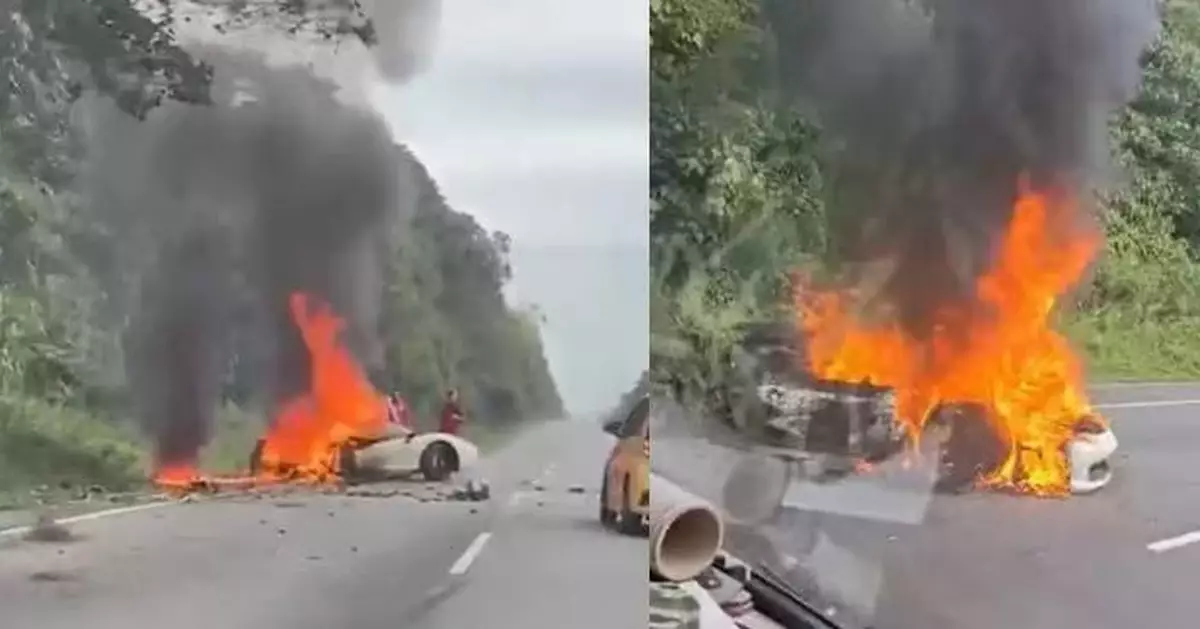 駕法拉利遊大馬突跣胎失控起火 新加坡夫婦受困車內雙雙葬身火海