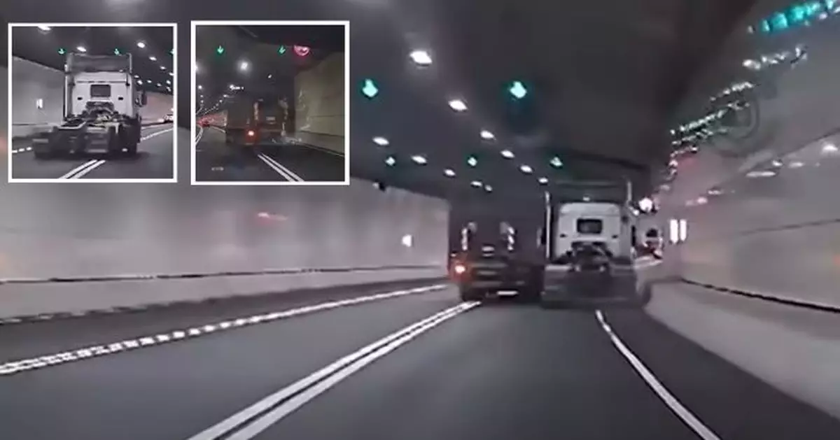 兩架重型車隧道內瘋狂切線爭路 喪呠閃燈車貼車逼近牆身 兩司機涉危駕被捕