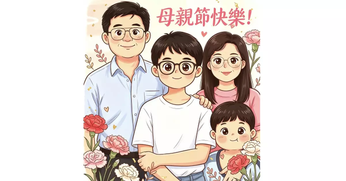 李家超母親節AI製賀卡 一家四口卡通畫溫馨送祝福