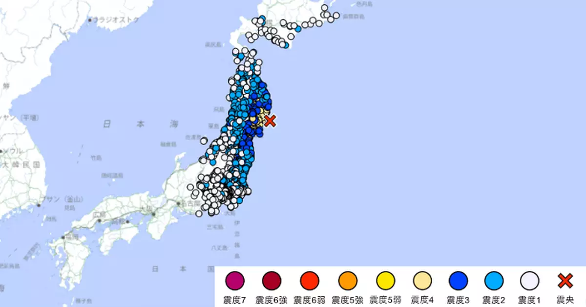 日本宮城縣外海6.3級地震東京有震感 氣象廳指無海嘯風險