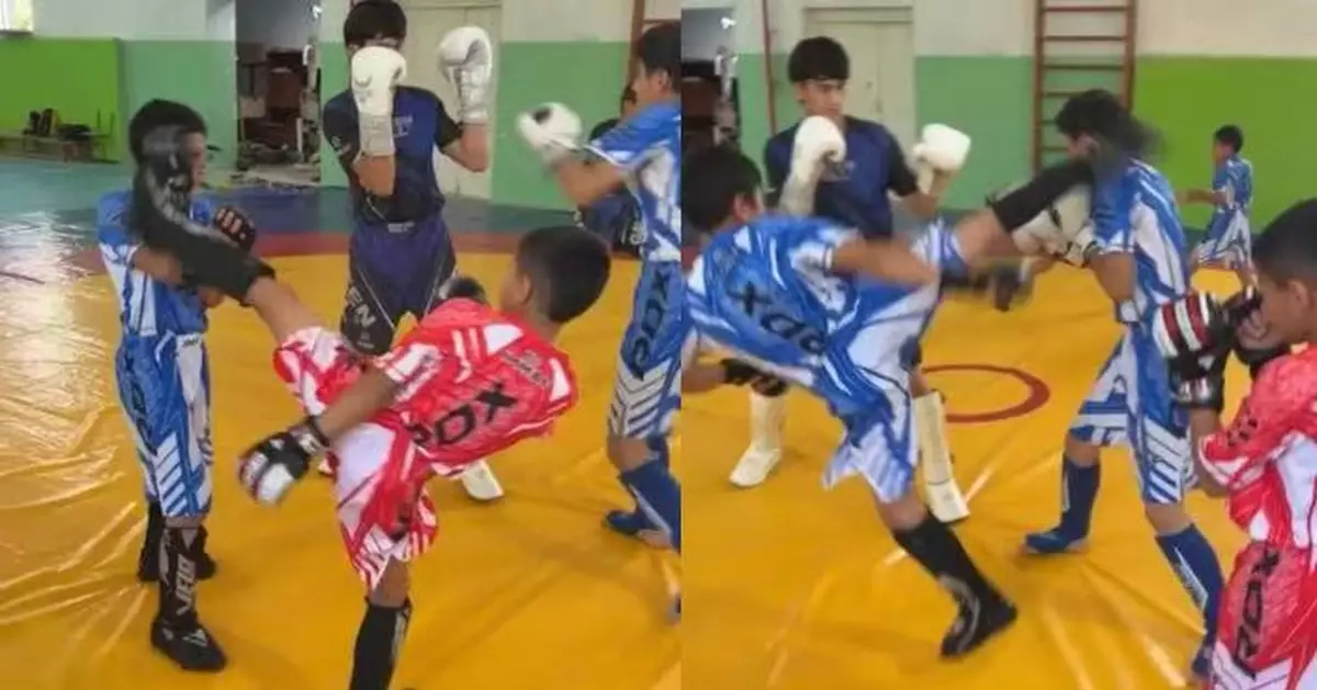 MMA訓練摘掉被踢歪眼鏡反擊！烏茲別克近視男童一腳踢倒同組隊友神反轉