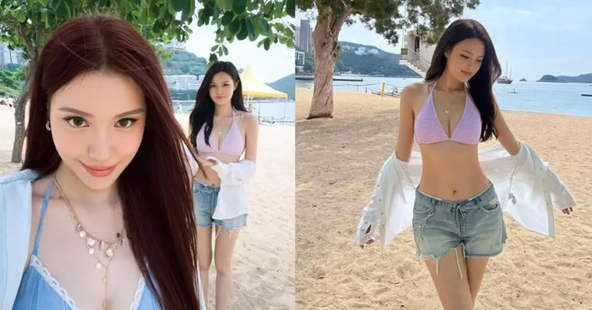 港姐冠軍雙胞胎妹妹晒水着 宋宛霖沙灘大騷小蠻腰