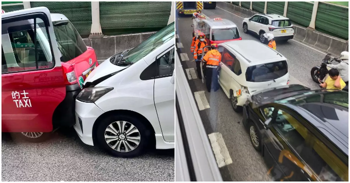 將軍澳隧道3車串燒相撞　私家車車頭頭尾均損毀嚴重