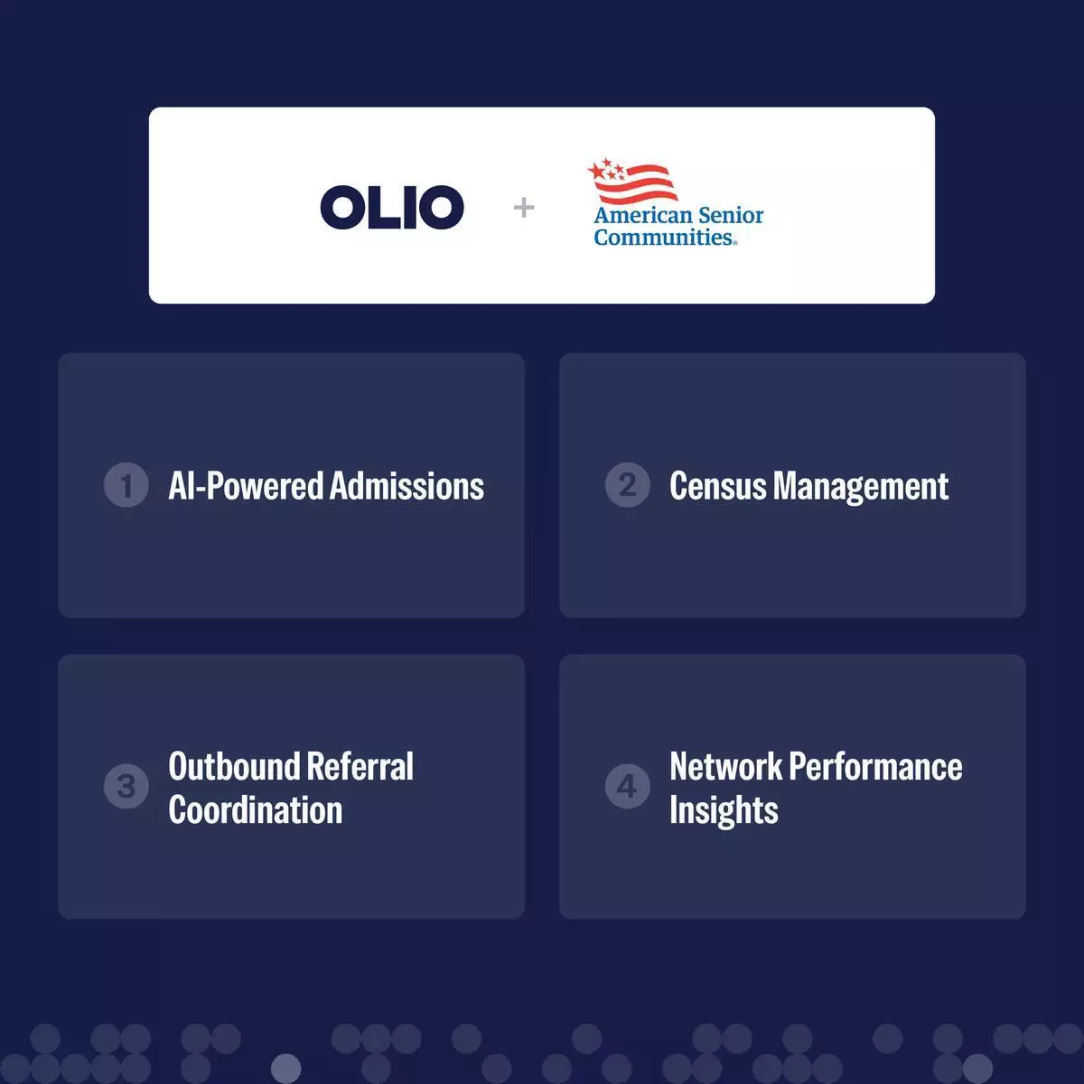 在評估了零散的單一解決方案市場後，ASC選擇整合至Olio——唯一一個將護理過渡所有環節連接在一個平台上的護理協調平台。 AP圖片