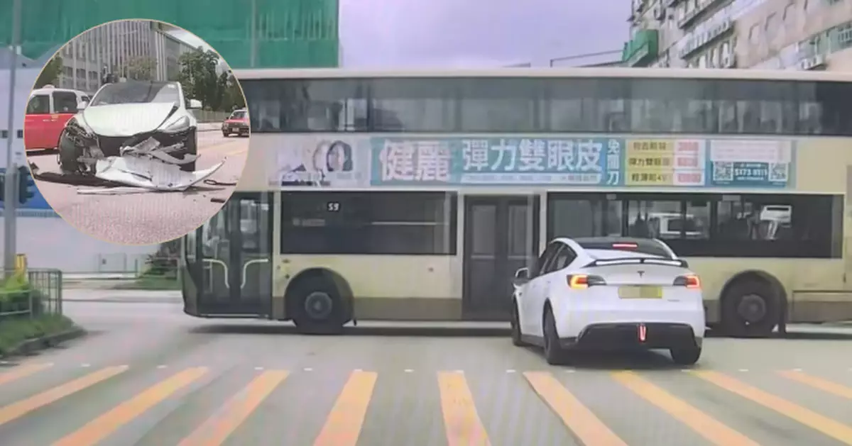 電動私家車九龍灣疑衝紅燈攔腰撞九巴 無人受傷