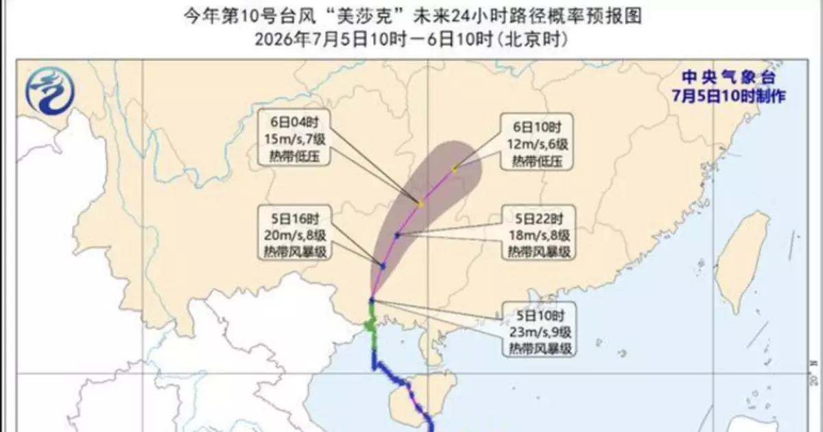 颱風「美莎克」將登陸　廣西暴雨預警升至二級