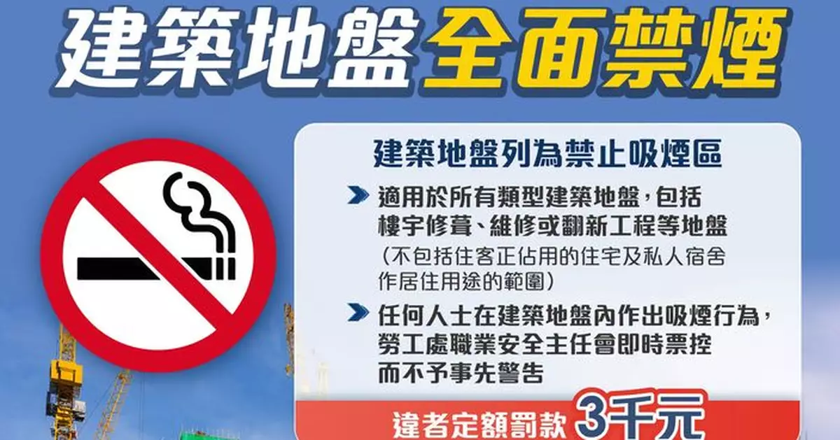 地盤禁煙即日起生效 勞工處巡查58個地盤發一張定額罰款3千元