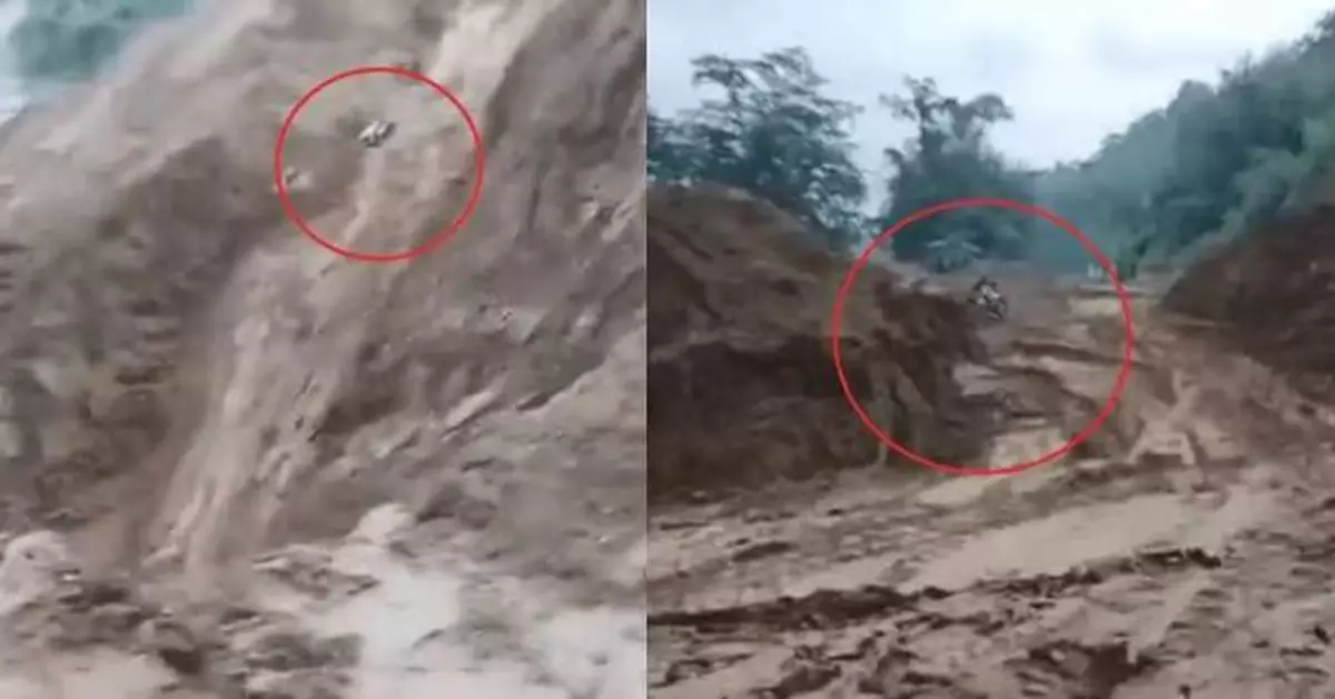 暴雨引發山泥傾瀉 印度騎士連人帶車遭泥石流捲走隨山體滑落自行爬出奇蹟生還