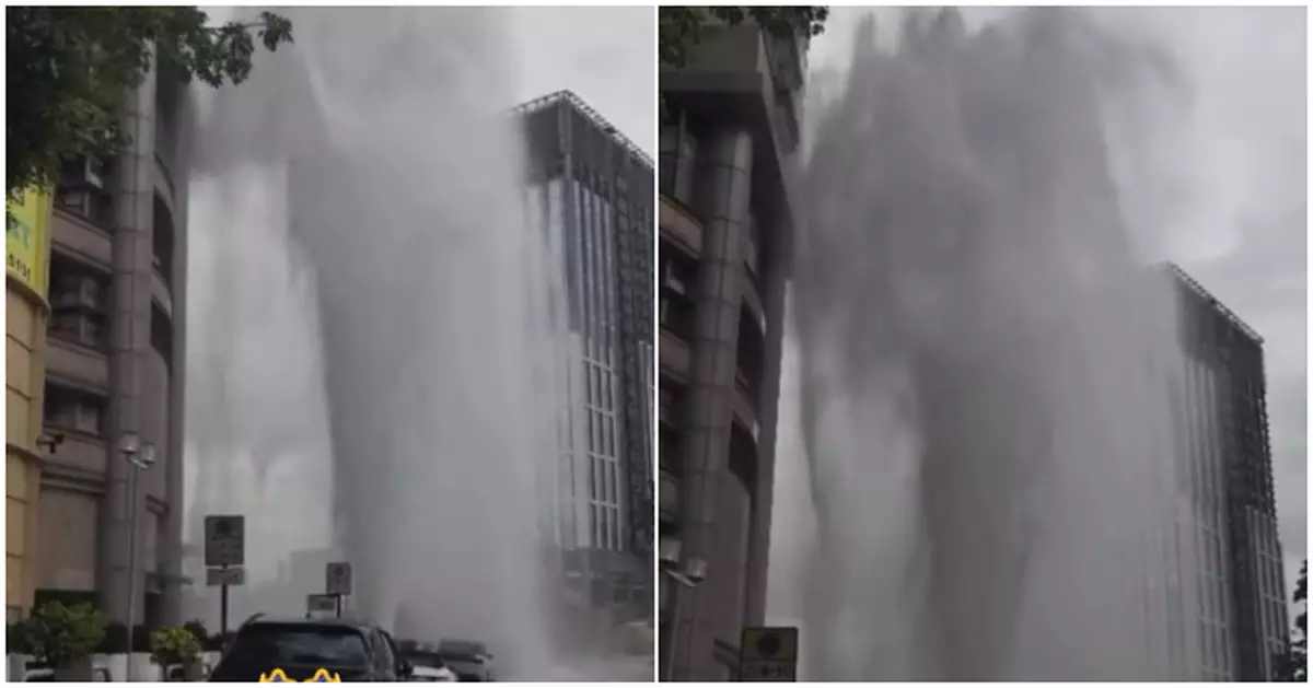 大角咀海帆道爆鹹水管　噴出水柱如巨型噴泉