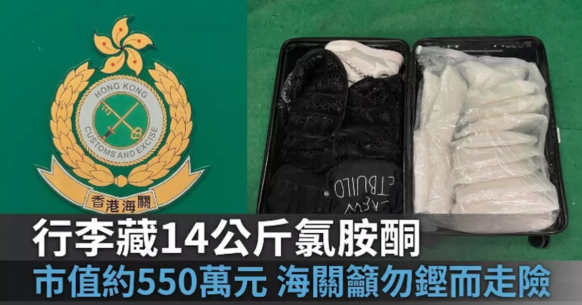 行李藏14公斤懷疑氯胺酮入境 22歲英籍男子被海關拘捕