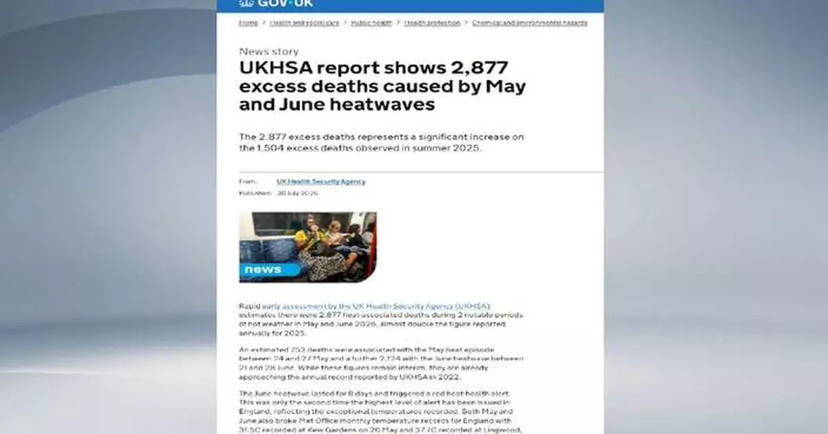 英國五六月熱浪致近2,900人死亡 數字接近2022年紀錄