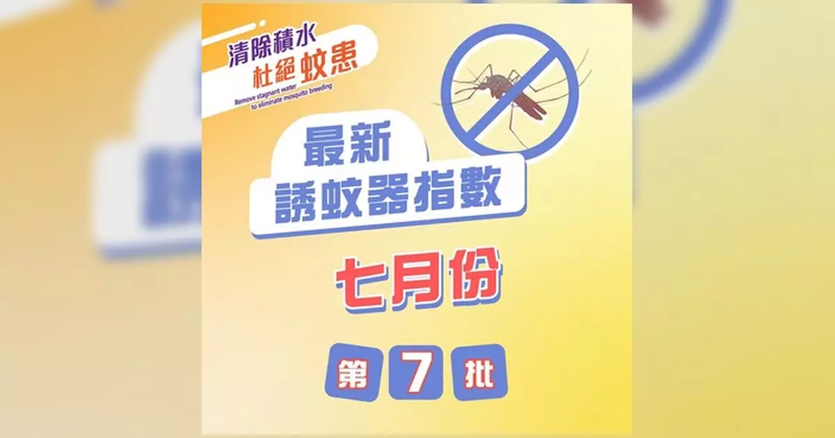 食環署公布七月份第七批白紋伊蚊誘蚊器指數 長沙灣錄32.1%最高